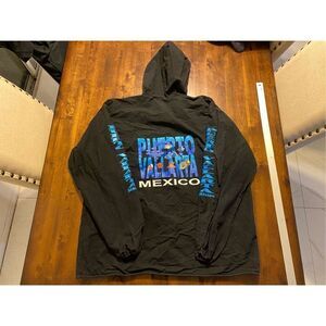Vintage Mexico Sweater Mens Extra Large Black Puerto Vallarta Light Hoodie